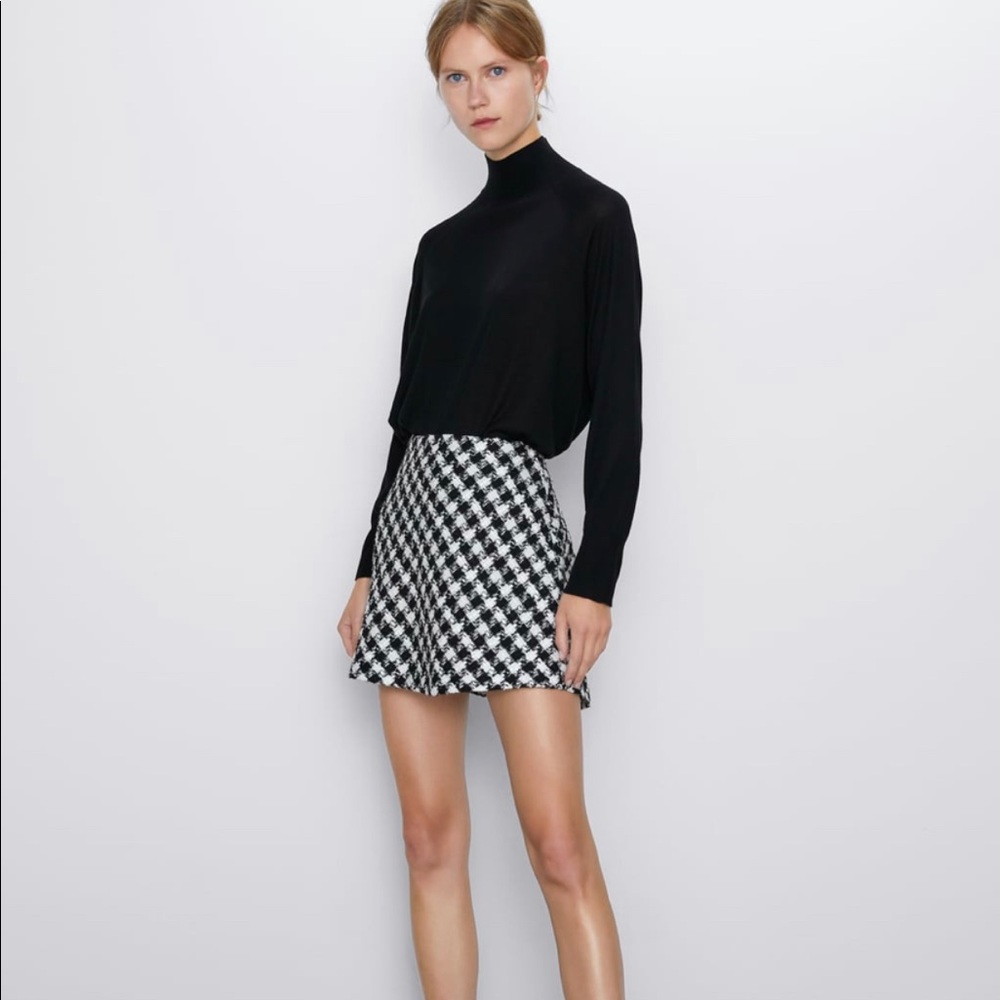 Zara Wool Houndstooth Skirt